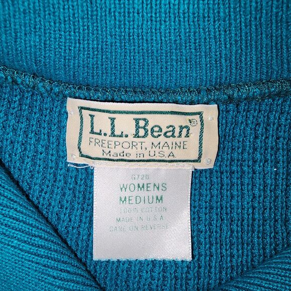 Vintage L.L. Bean Green 100% Cotton Quarter Button Henley Knit Sweater Sz M - Picture 7 of 7